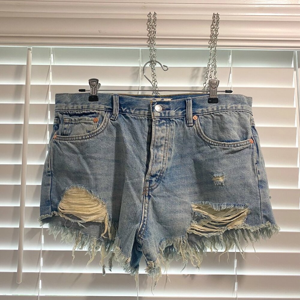 We The Free Light Blue Distressed Denim Jean Shorts